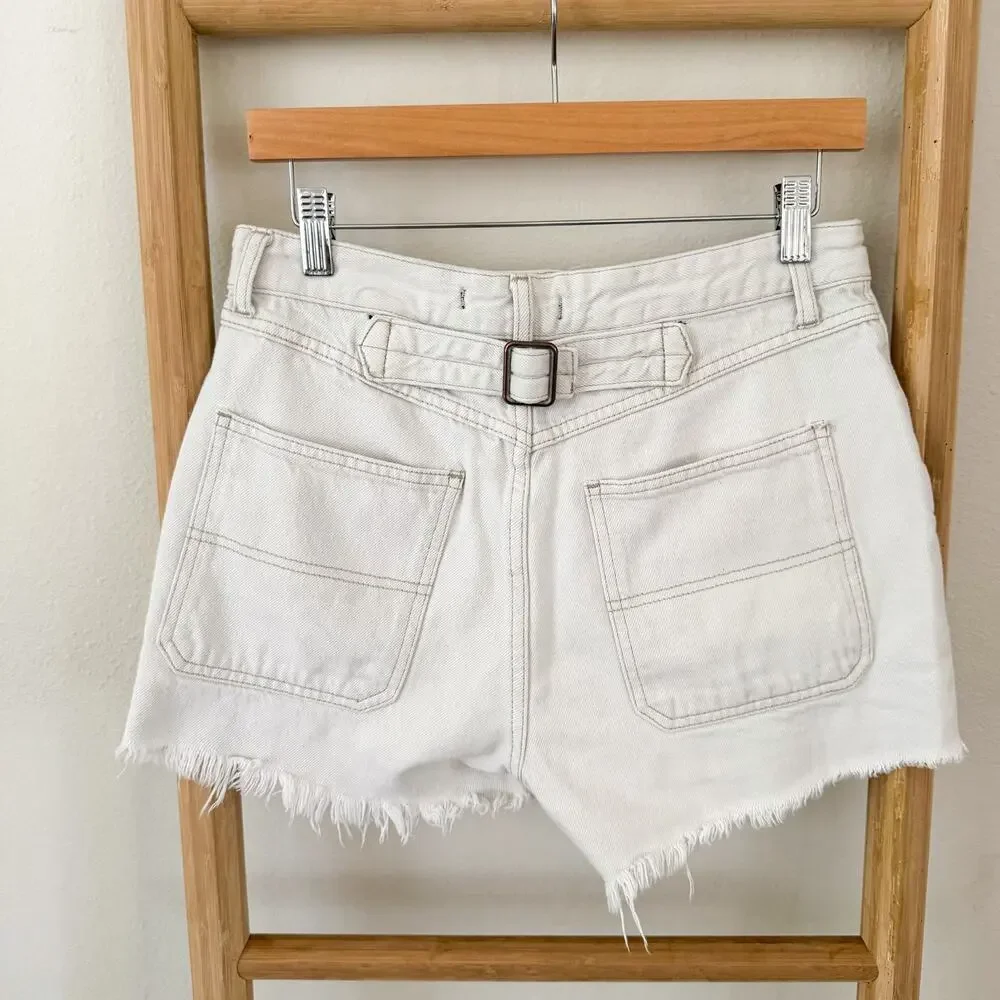 Free People We The Free Jesse Carpenter Shorts White Denim Button Fly Raw Hem 27